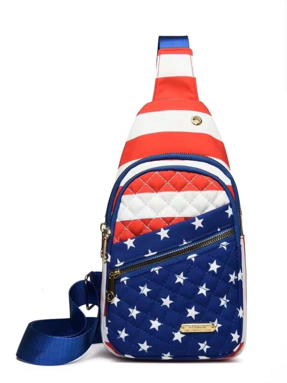 Patriotic Star Quilted Sling Bag - Blue/Red/White